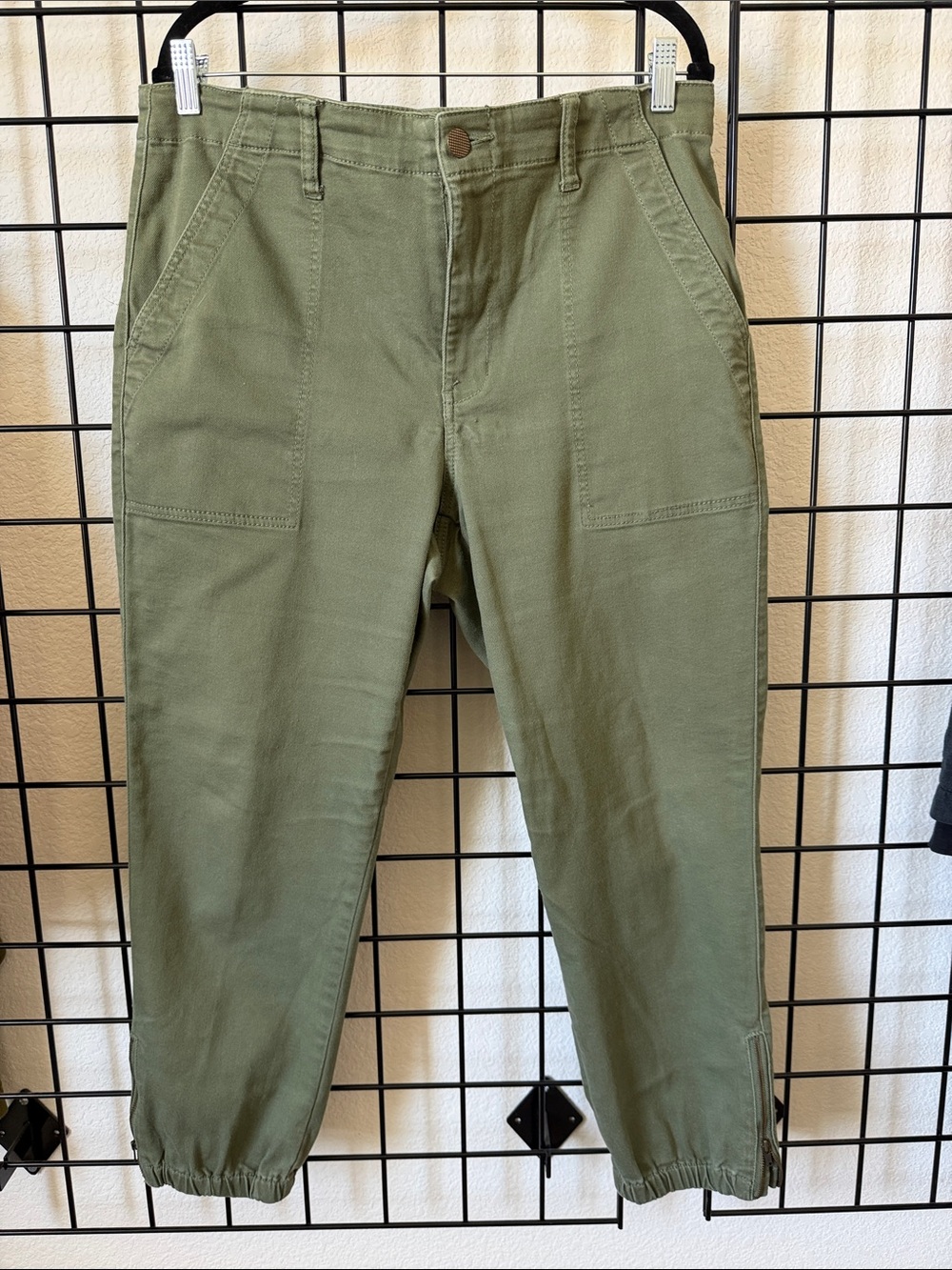 CAbi Olive Green Cropped Utility Joggers